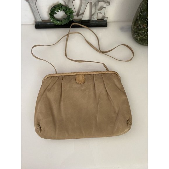 Vintage‎ Tan Morris Moskowitz Leather Reptile Convertible Clutch Crossbody Bag - Picture 2 of 12
